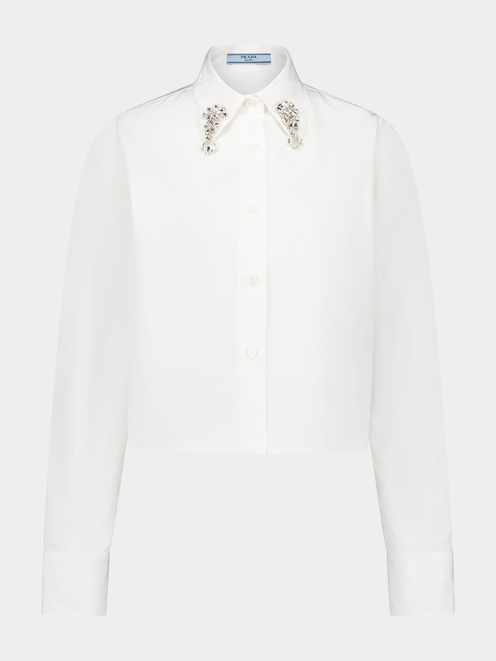 Embroidered Collar White Poplin Shirt