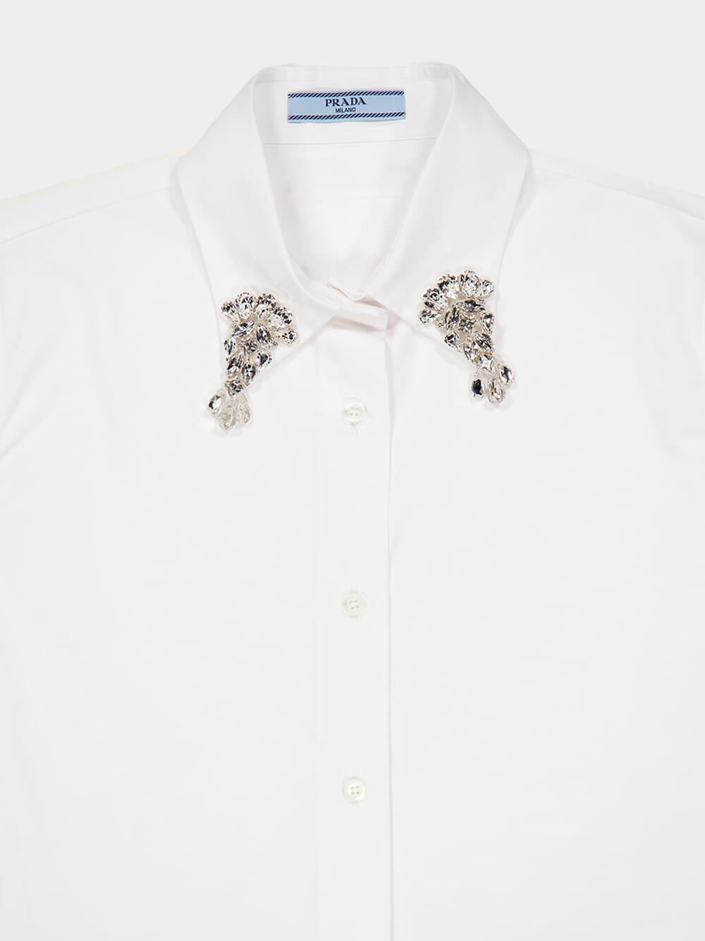 Embroidered Collar White Poplin Shirt