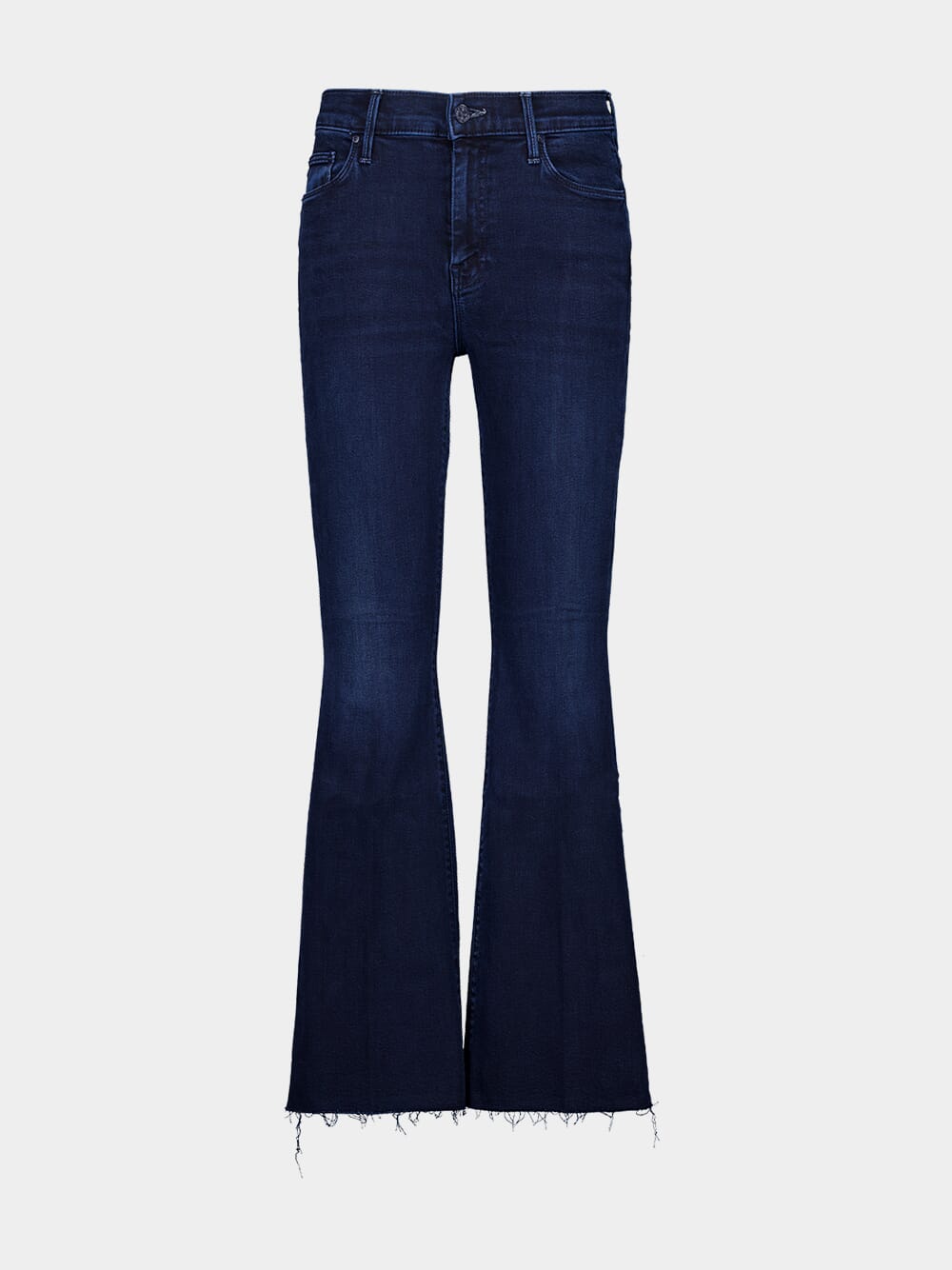 Dark Blue Petite Flare Jeans with Frayed Hem