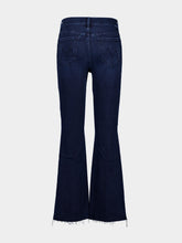 Mother Dark Blue Petite Flare Jeans with Frayed Hem