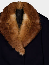 Prada Navy Wool Coat with Shearling Collar