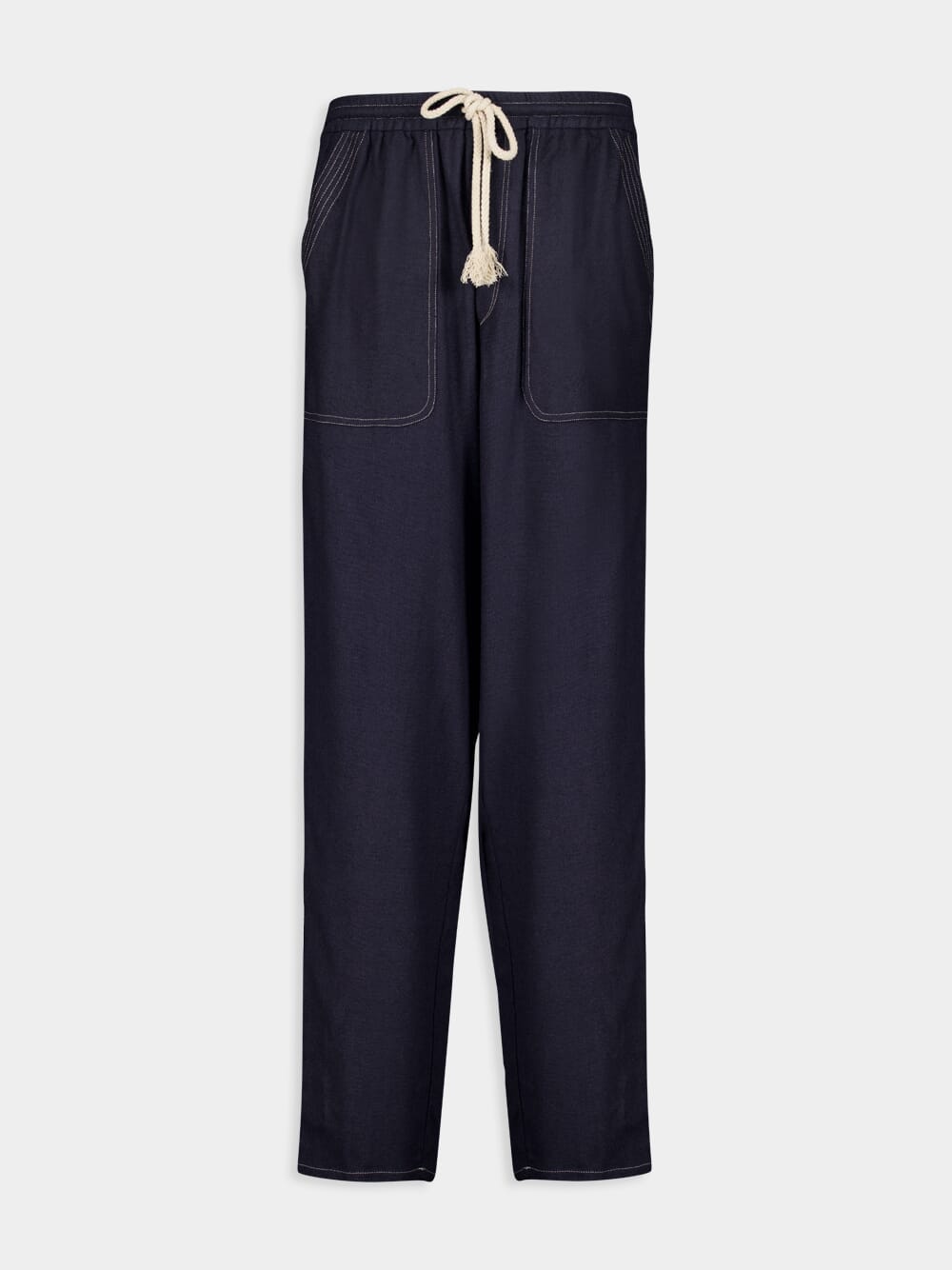 Navy Blue Silk Tapered Trousers