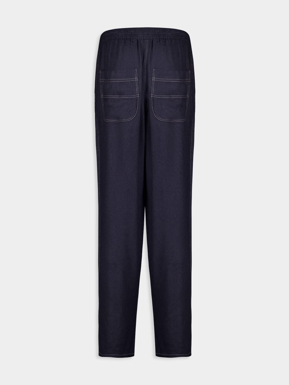 Navy Blue Silk Tapered Trousers