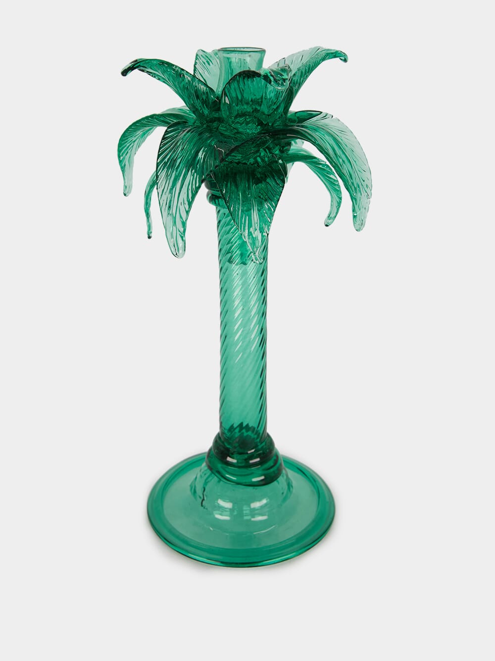 Green Palm Tree Glass Candelabra 40cm