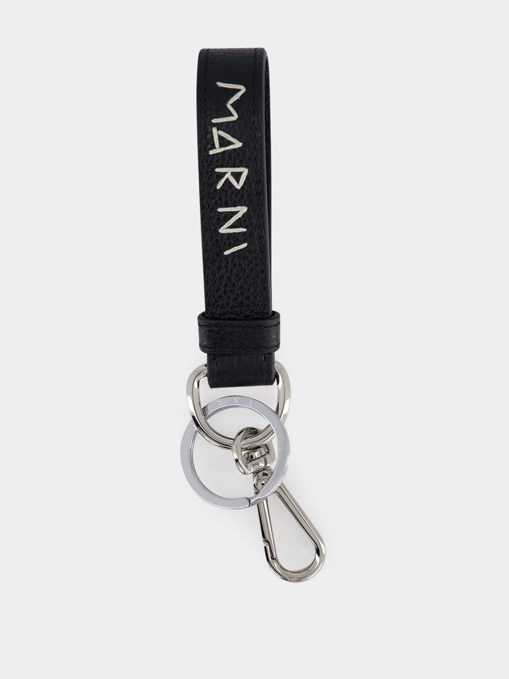 Black Leather Keyring with Mending Embroidery