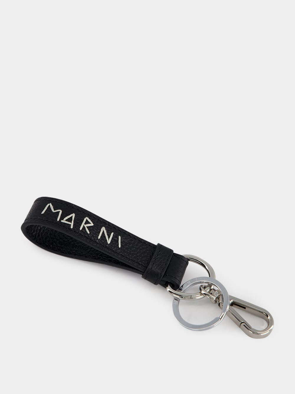 Black Leather Keyring with Mending Embroidery