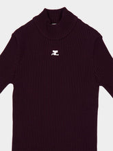 Courrèges Burgundy Rib Knit Short Sleeve Sweater