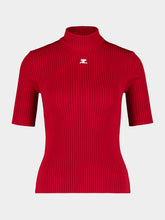 Courrèges Red Short-Sleeved Ribbed Knit Sweater