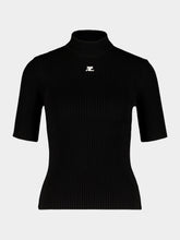 Courrèges Black Short-Sleeved Ribbed Knit Sweater