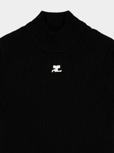 Courrèges Black Short-Sleeved Ribbed Knit Sweater