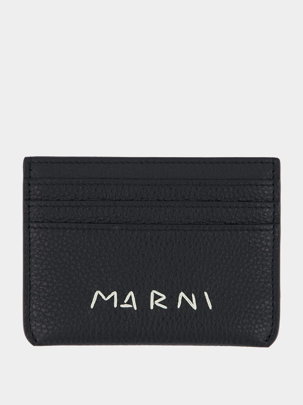 Black Leather Cardholder with Embroidery