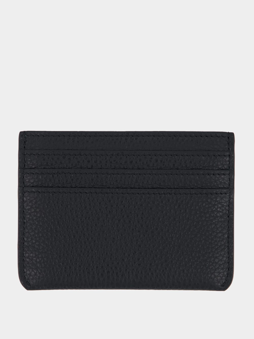 Black Leather Cardholder with Embroidery