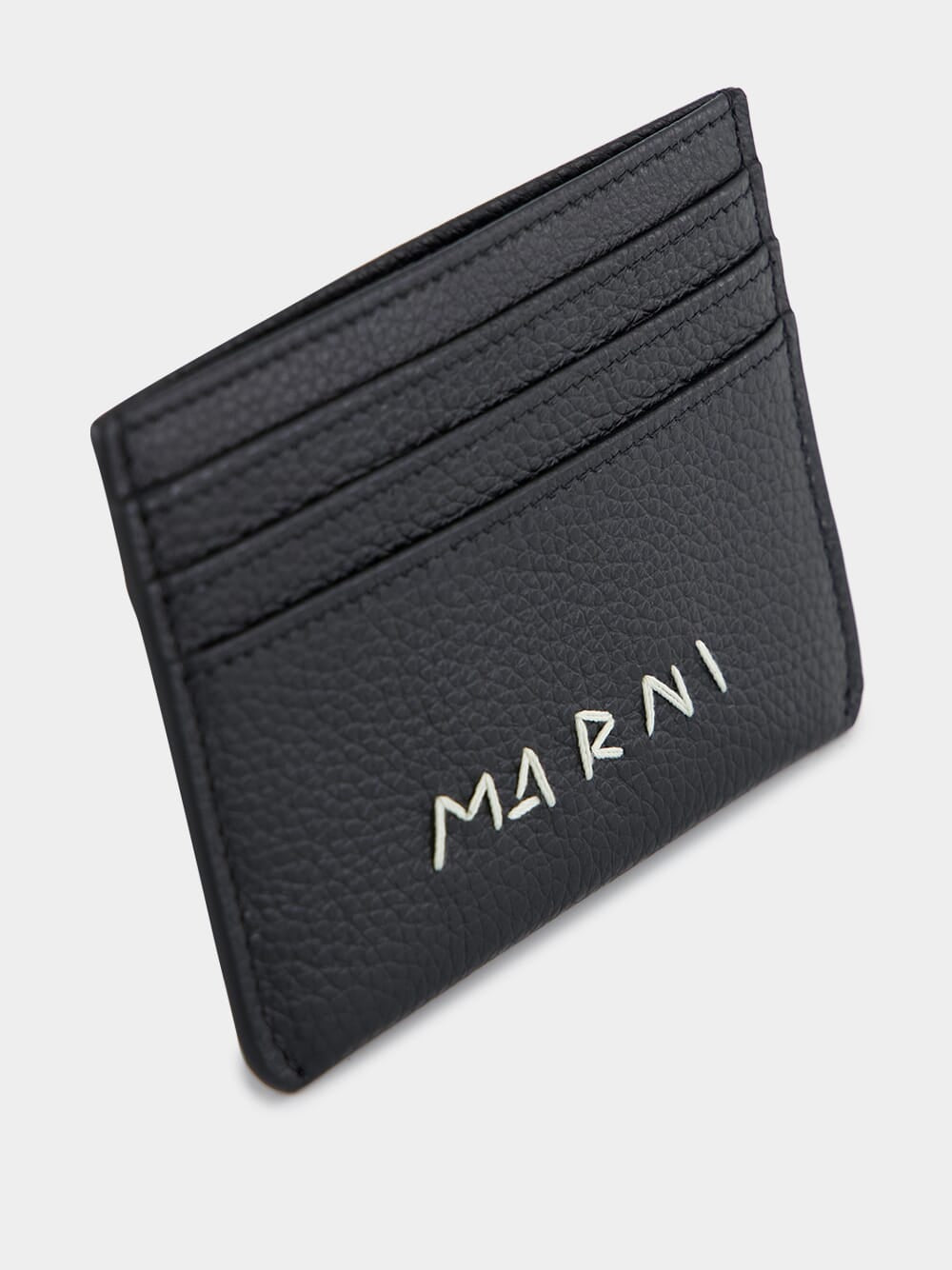 Black Leather Cardholder with Embroidery