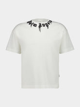 Palm Angels White Logo T-Shirt with Black Collar Detail
