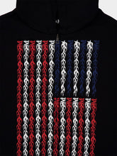 Palm Angels Black Full-Zip Hooded Sweatshirt with Flames Flag