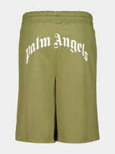Palm Angels Army Green Track Shorts with Back Curved Logo