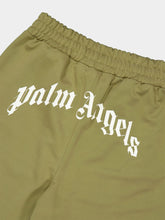 Palm Angels Army Green Track Shorts with Back Curved Logo