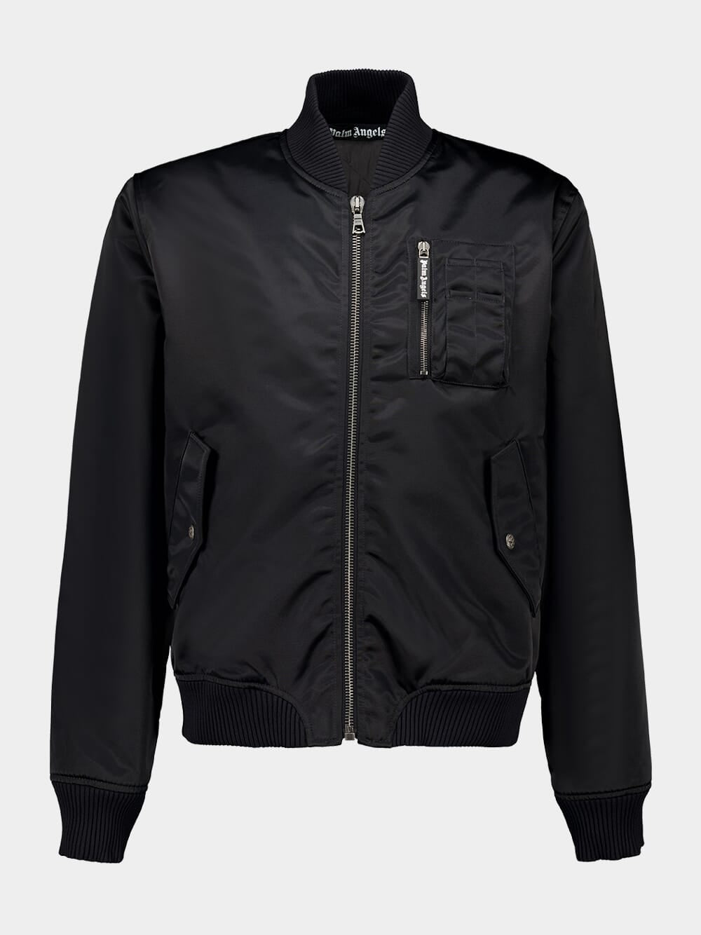 Curved Logo Leather Bomber Jacket