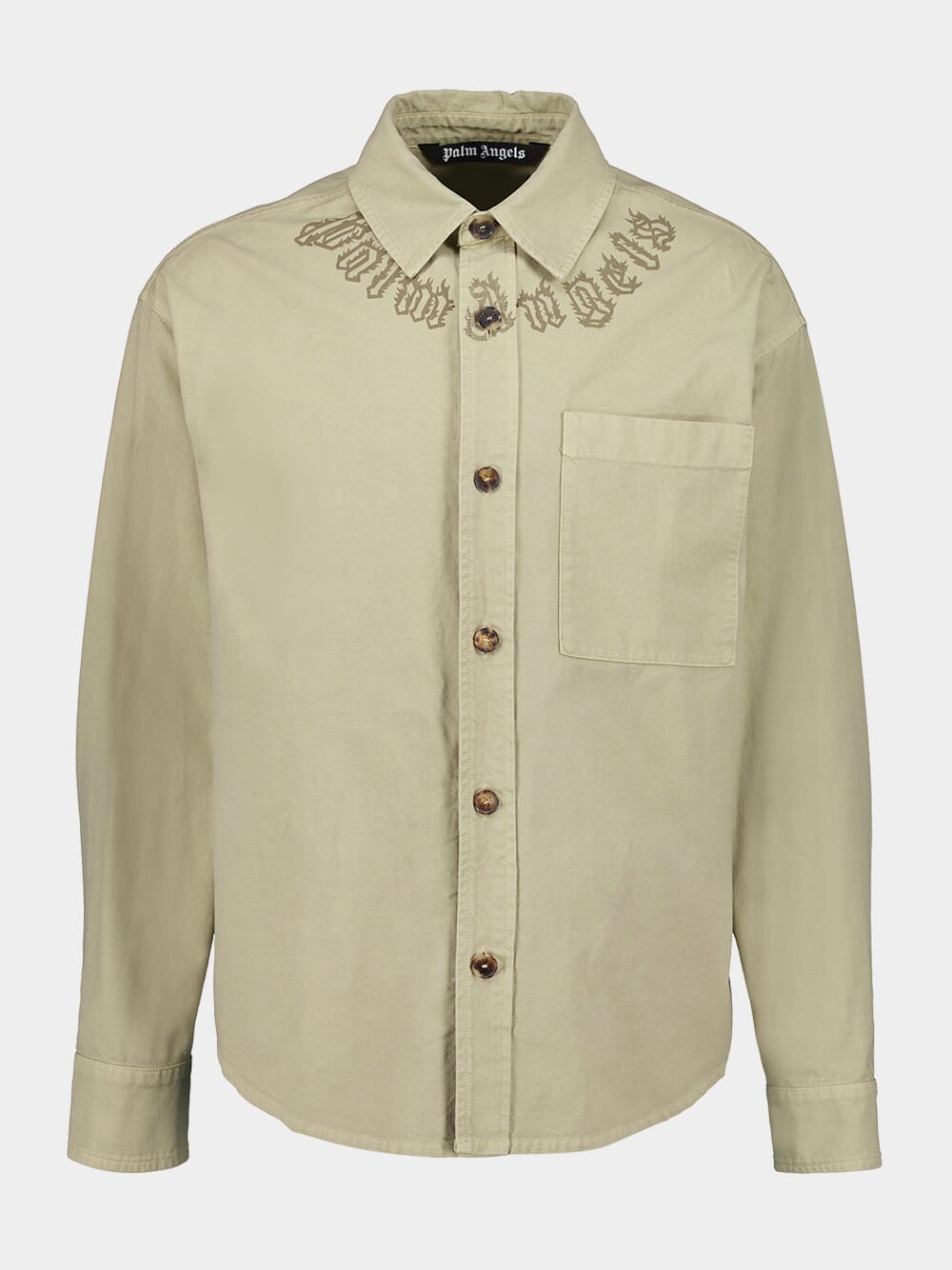 Beige Button-Up Shirt Jacket with Neck Logo