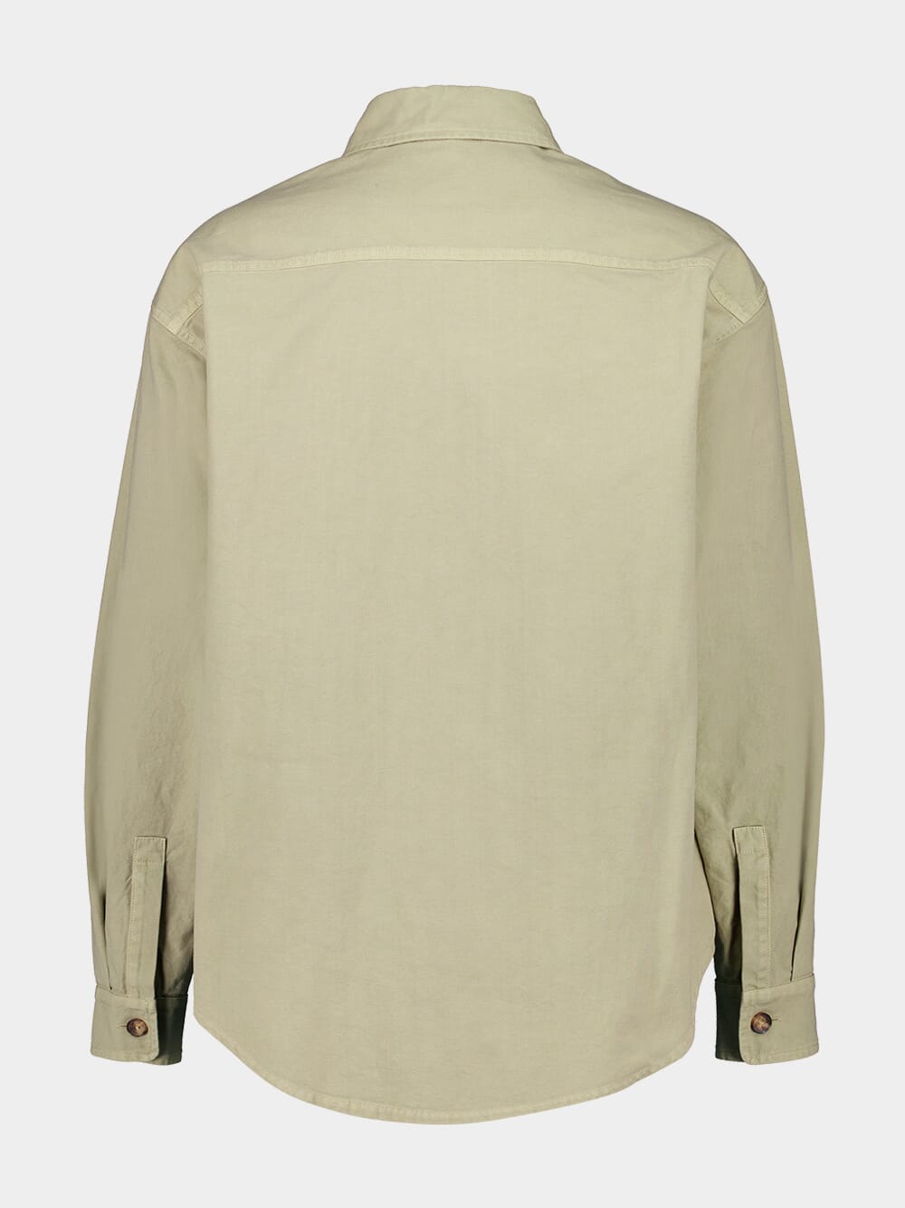 Beige Button-Up Shirt Jacket with Neck Logo