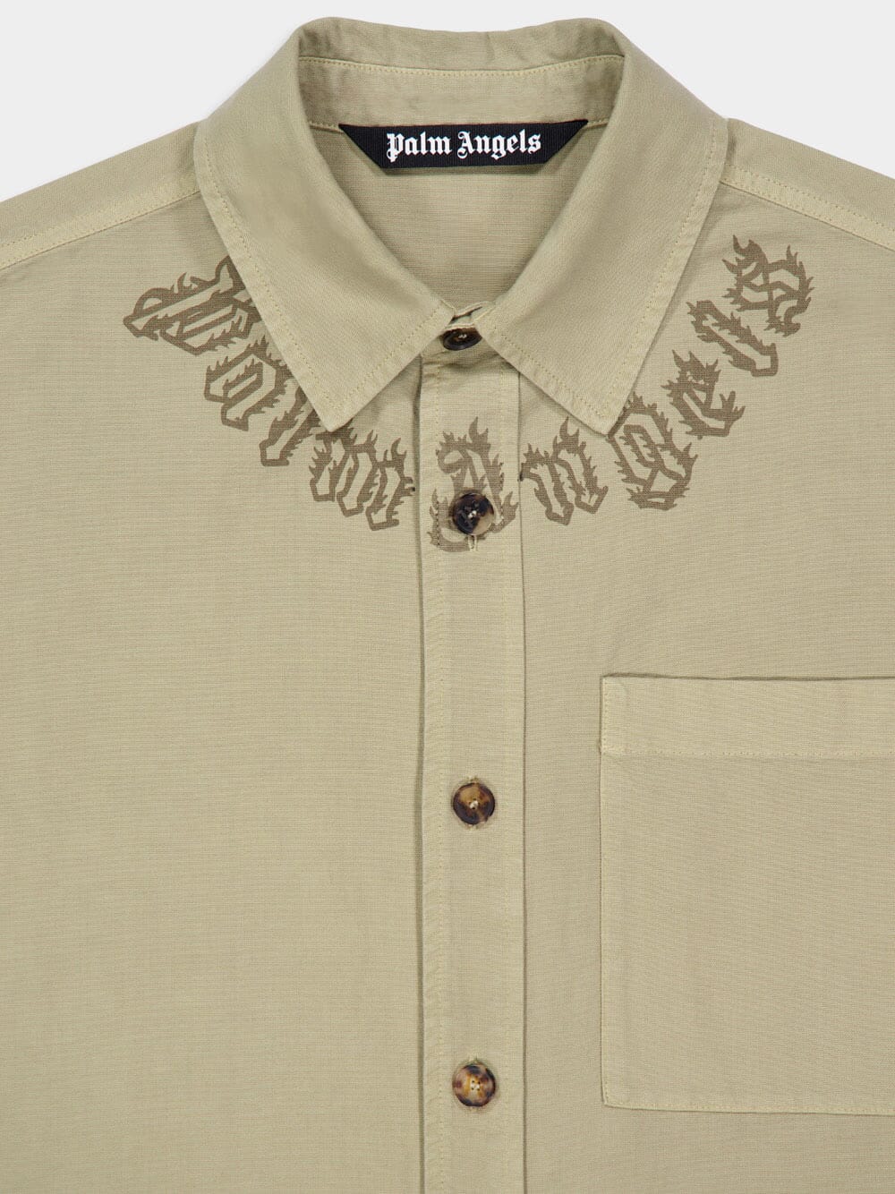 Beige Button-Up Shirt Jacket with Neck Logo