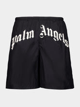 Palm Angels Black Curved Logo Swim Shorts