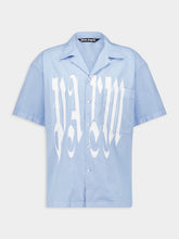 Palm Angels Light Blue Gothic Print Bowling Shirt