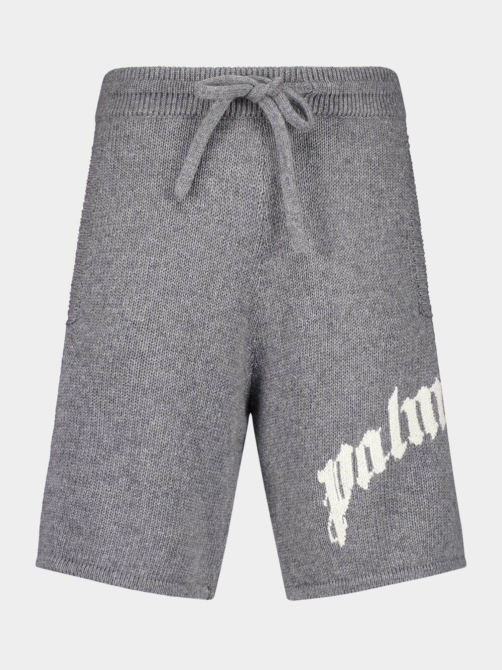 Grey Knit Wool Shorts with Logo