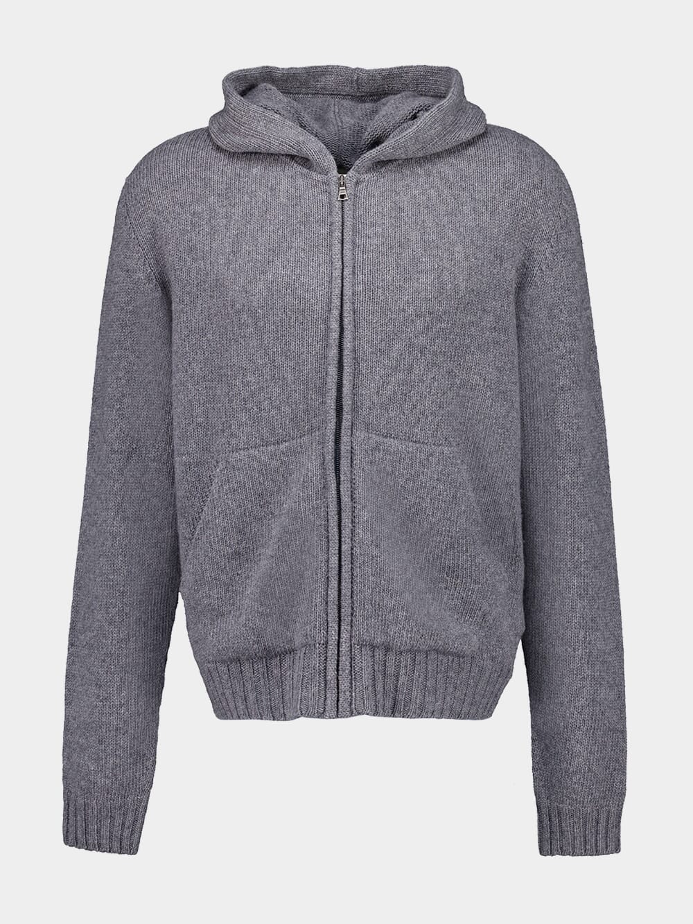 Grey Hooded Zipped Knit Jacket