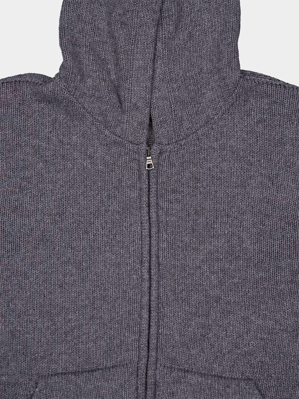 Grey Hooded Zipped Knit Jacket