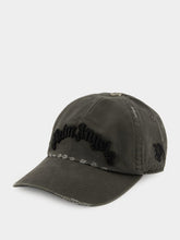 Palm Angels Anthracite Cap with Distressed Black Logo Embroidery
