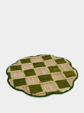 Coro Cora Dark Green and Olive Iraca Palm Gingham Cloud Placemat