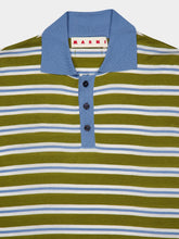 Marni Grass Green Striped Wool Polo Shirt