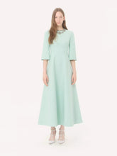 Valentino Garavani Celadon and Silver Crepe Couture Embroidered Midi Dress