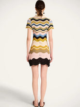 La DoubleJ Green and Pink Cotton Knit Chevron Mini Dress