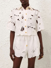 Zimmermann Ivory Mahon Embroidered Crop Shirt