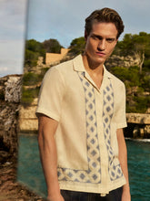 Orlebar Brown White and Blue Maitan Embroidery Cotton Shirt