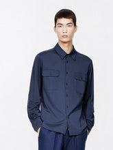 Tom Ford Navy Blue Silk Cotton Blend Military Shirt