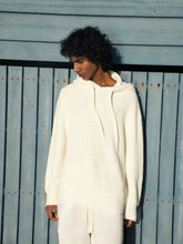 Commas White Relaxed Knit Hooded Sweatshirt