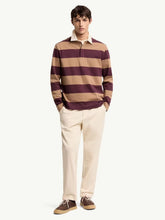 Moncler Beige and Burgundy Striped Cotton Polo Shirt
