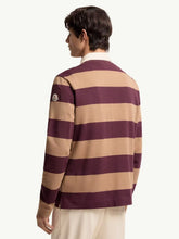 Moncler Beige and Burgundy Striped Cotton Polo Shirt