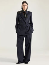 Givenchy Dark Navy Double-Breasted Wool Pinstripe Blazer
