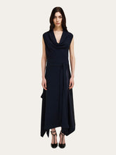 Ferragamo Navy Asymmetric Draped Dress