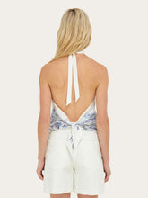 Ferragamo Blue Voyage Print Silk Halter Top