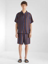 Fendi Navy Blue and Brown Pequin Silk Shorts