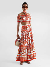 Dolce & Gabbana Orange Majolica Print Cotton Maxi Skirt