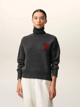 Ami Paris Heather Grey Ami De Coeur Wool Turtleneck