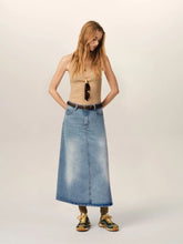 Ami Paris Used Blue A-Line Denim Maxi Skirt