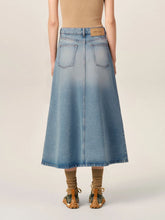 Ami Paris Used Blue A-Line Denim Maxi Skirt