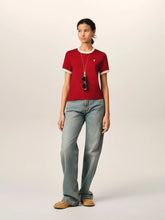 Ami Paris Ruby Red Contrast Cotton T-Shirt